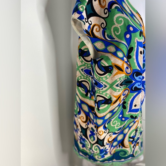 Maeve Blue and Green Mini Sundress V-Neck Resort Wear - Picture 5 of 9